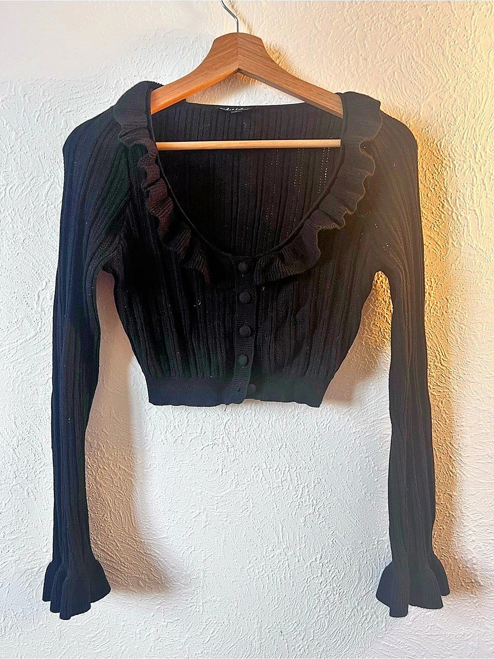 For Love & Lemons Black Ruffle Crop Top Size Small Like New
